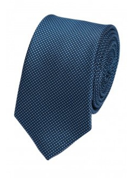 Cravata de matase slim bleu cu puncte albe